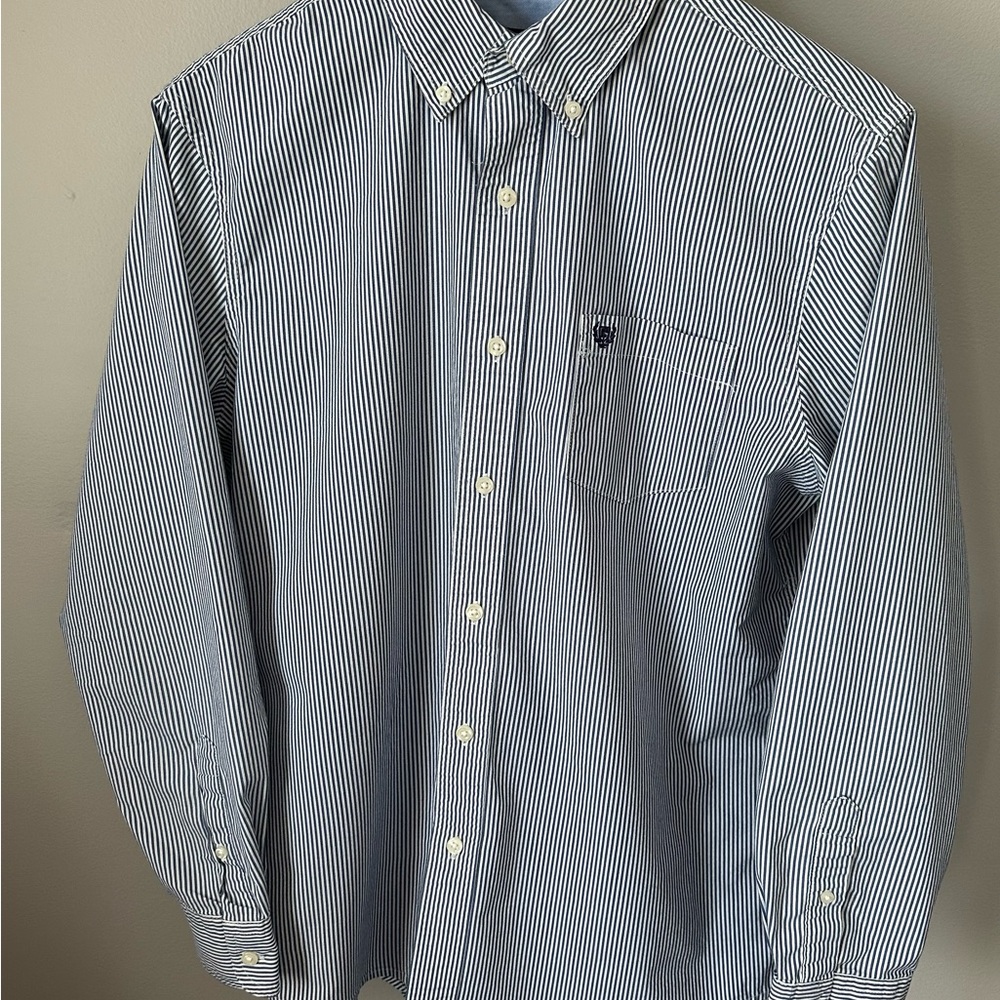 Chaps Men's Shirt Long Sleeve Button Down Blue Stripe Oxford Easy Care Size M